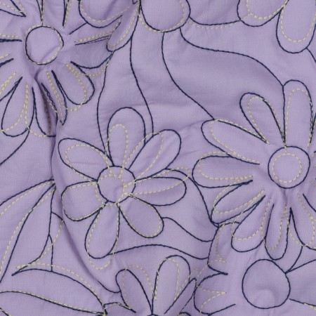 Tissu coton matelassé - Fleurs pressées lavande