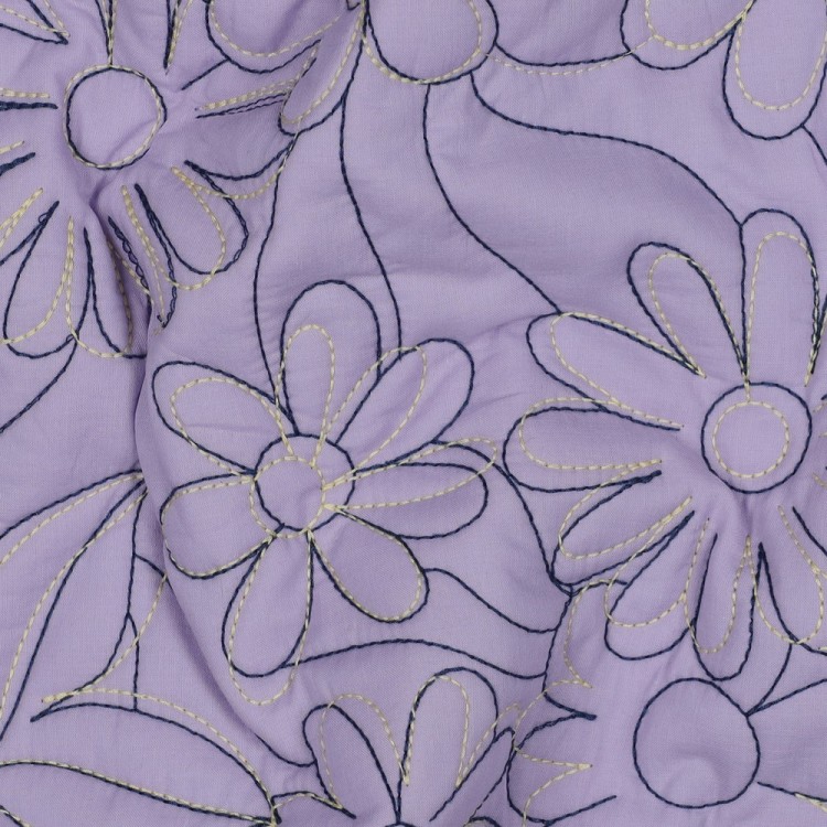 Tissu coton matelassé - Fleurs pressées lavande