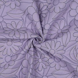 Tissu coton matelassé - Fleurs pressées lavande
