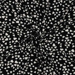 Tissu Viscose - Coeur blanc noir