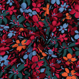 Tissu Viscose - Fleurs d'automne noir
