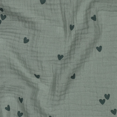 Tissu double gaze - Petit cœur vert