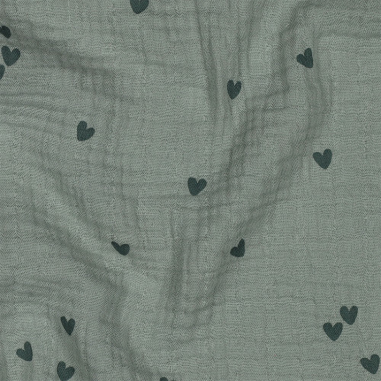 Tissu double gaze - Petit cœur vert