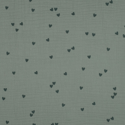 Tissu double gaze - Petit cœur vert