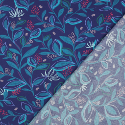 Tissu popeline - Digital leaves cobalt