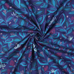 Tissu popeline - Digital leaves cobalt