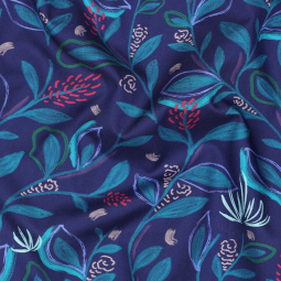 Tissu popeline - Digital leaves cobalt
