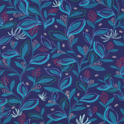 Tissu popeline - Digital leaves cobalt