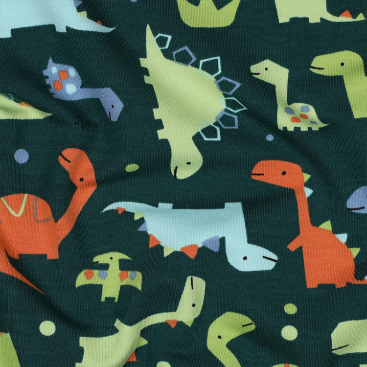 Tissu sweat french terry - Dinosaures vert foncé