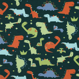 Tissu sweat french terry - Dinosaures vert foncé