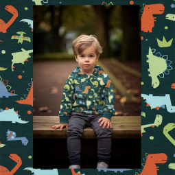 Tissu sweat french terry - Dinosaures vert foncé