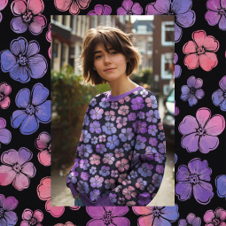 Tissu sweat french terry - Flowers navy