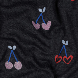 Tissu sweat glitter - Cherries indigo