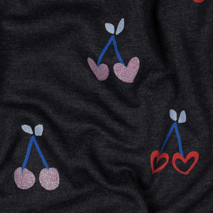 Tissu sweat glitter - Cherries indigo