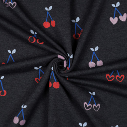 Tissu sweat glitter - Cherries indigo