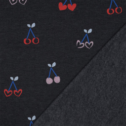 Tissu sweat glitter - Cherries indigo