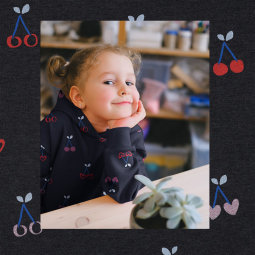 Tissu sweat glitter - Cherries indigo