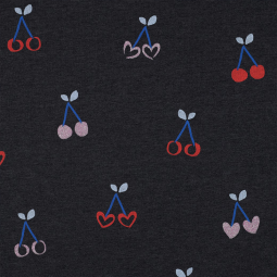 Tissu sweat glitter - Cherries indigo