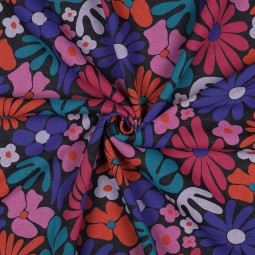 Tissu sweat - Fleurs indigo