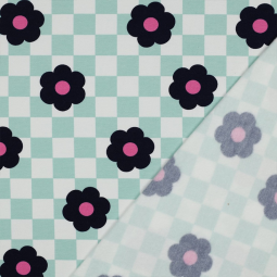 Tissu soft sweat - Flowers green