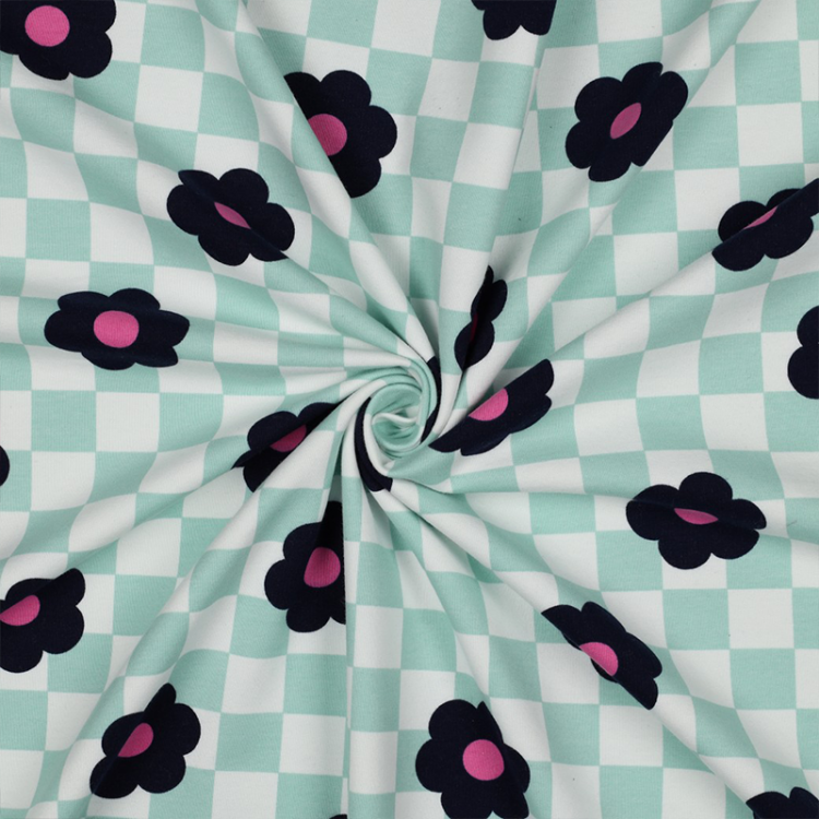 Tissu soft sweat - Flowers green