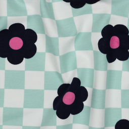 Tissu soft sweat - Flowers green