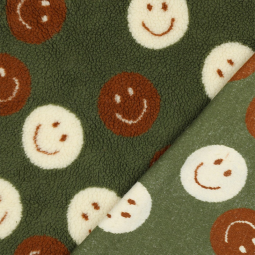 Tissu sherpa - Happy faces green