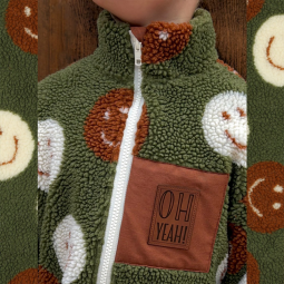 Tissu sherpa - Happy faces green