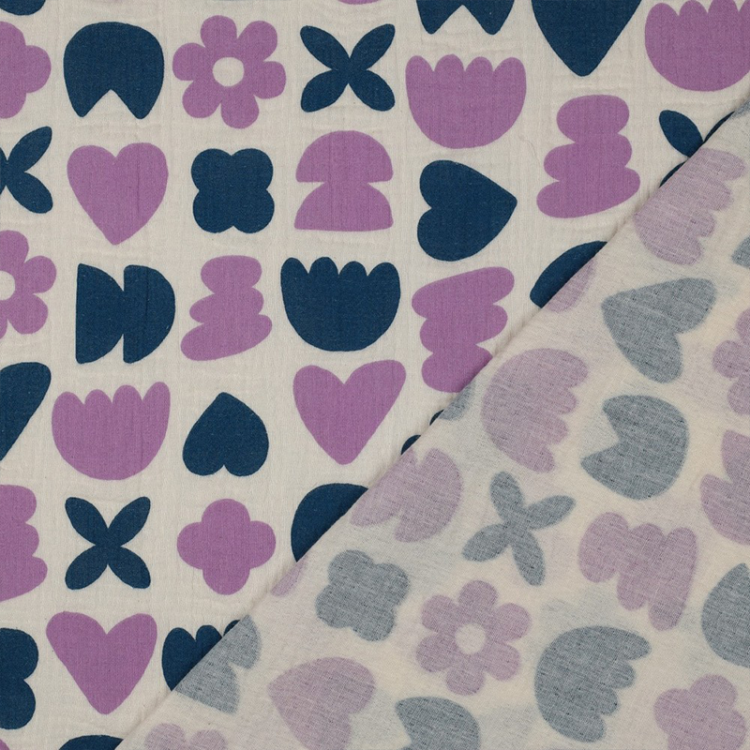 Tissu double gaze - Natural love petrol