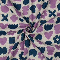 Tissu double gaze - Natural love petrol