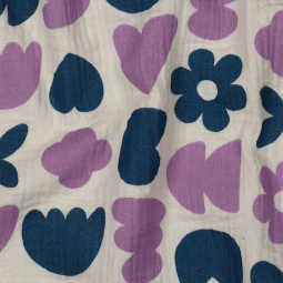 Tissu double gaze - Natural love petrol