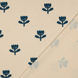 Tissu jersey côtelé - Tulipes pétroles