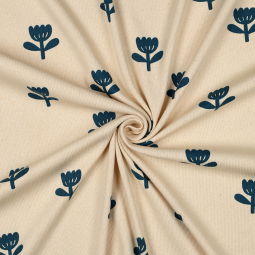 Tissu jersey côtelé - Tulipes pétroles