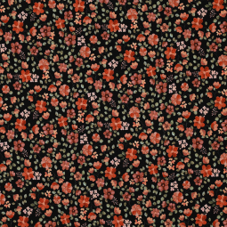 Tissu jersey - Fleurs noir pêche
