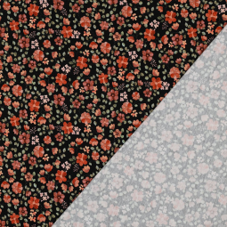 Tissu jersey - Fleurs noir pêche
