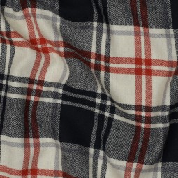 Tissu flanelle - Carreaux marine brique