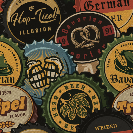 Tissu bachette - Bouteilles noirs fond naturel