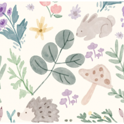 Tissu imperméable - Animaux de la forêt blanc cassé