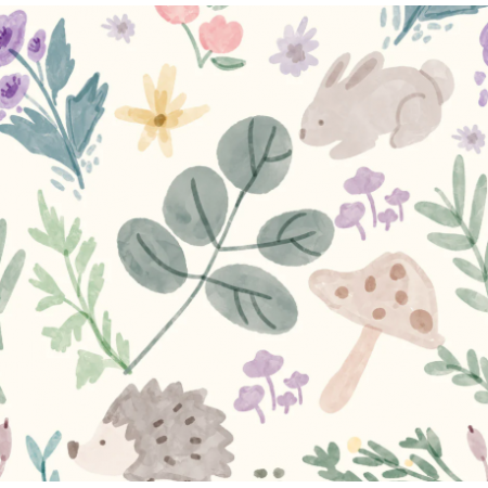 Tissu imperméable - Animaux de la forêt blanc cassé