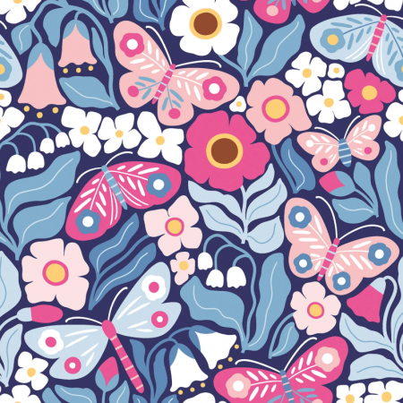 Tissu imperméable - Papillons rose