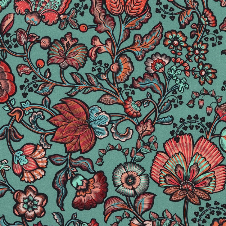 Tissu d'ameublement Olivier Thevenon - Indienne fond vert