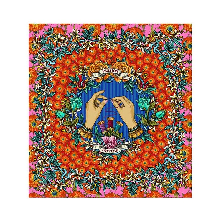 Tissu Odile Bailloeul - Panneau mains tatoo