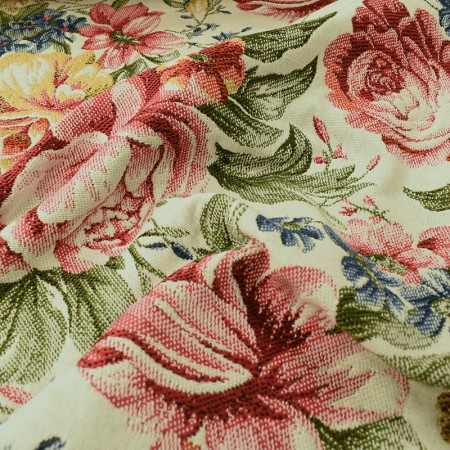 Tissu jacquard - Alais allover écru et rose