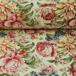 Tissu jacquard - Alais allover écru et rose