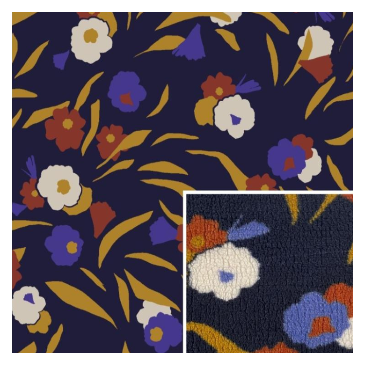 Tissu sherpa - Geoska bleu et camel