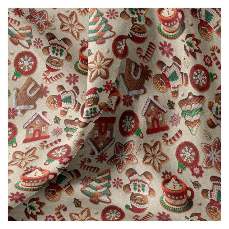 Tissu coton - Tibiscuit beige et rouge