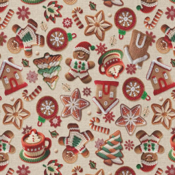 Tissu coton - Tibiscuit beige et rouge