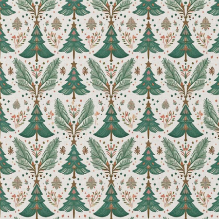 Tissu coton - Blutree blanc et vert