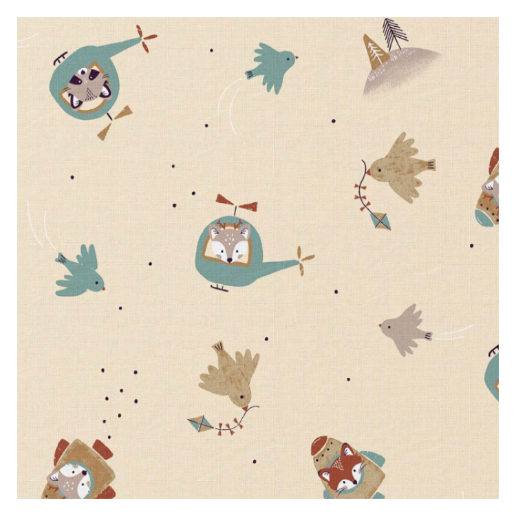 Tissu coton - illico beige et bleu