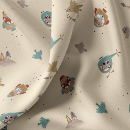 Tissu coton - illico beige et bleu